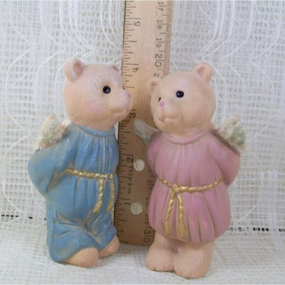 Ceramic Kissing Angel Bear Figurines, Handmade Angel Statues, Bear Decor Nursery - Picture 7 of 7